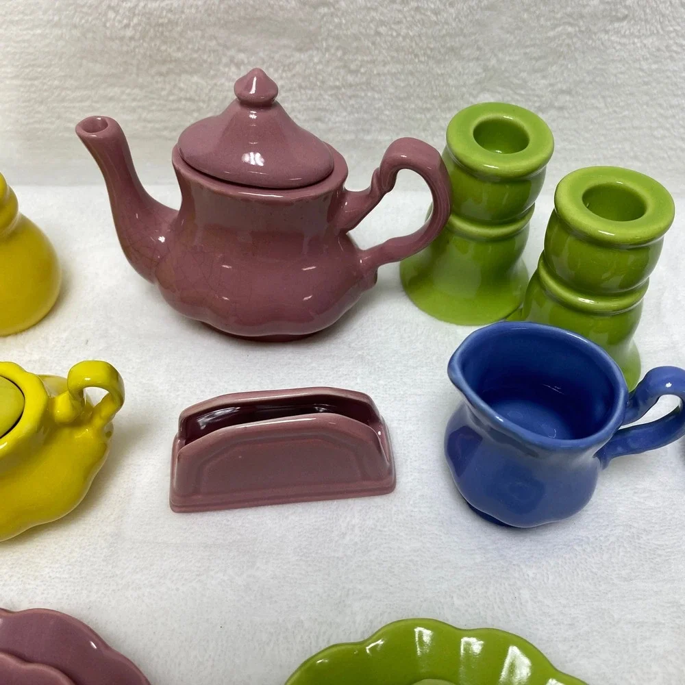 Frenzy Toy Co. Miniature Ceramic Tea Set Play Dishes Dollhouse Tableware Set SEE